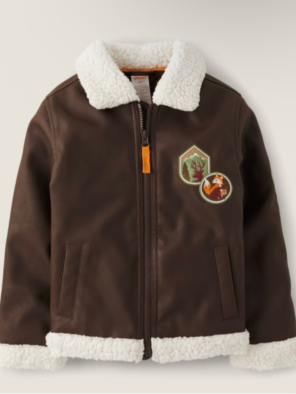 Gymboree Boys’ Enchanted Forest Brown Faux Leather Bomber Jacket Size 7